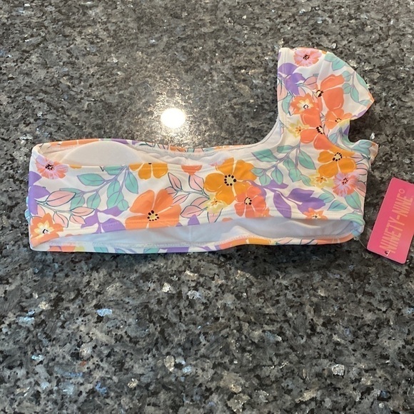 Cap sleeve One Shoulder bikini Top | Medium | Coral & purple - Picture 5 of 8